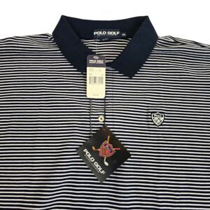 Polo Golf Ralph Lauren Shirt Mens 2XL Navy White Striped Short Sleeve USA Cotton